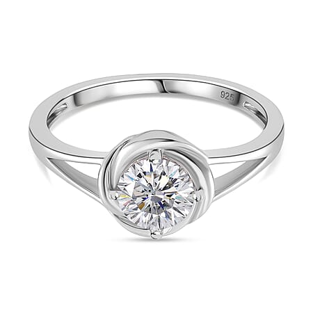 RADIANTA GRA Certified Moissanite D-VVS1 Solitaire Ring in Rhodium Overlay Sterling Silver