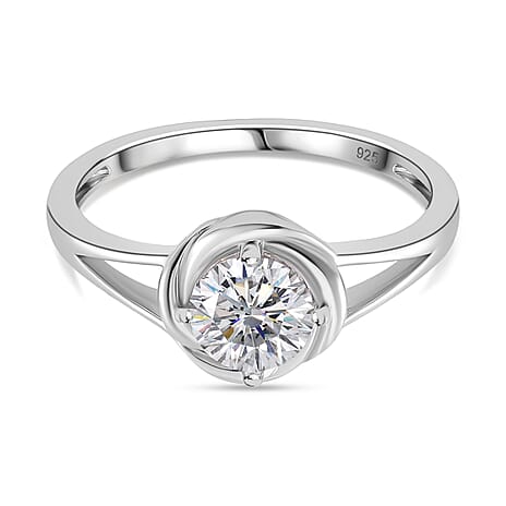 Premium Moissanite GRA Certified (VVS1-D) Solitaire Ring in Rhodium Overlay Sterling Silver