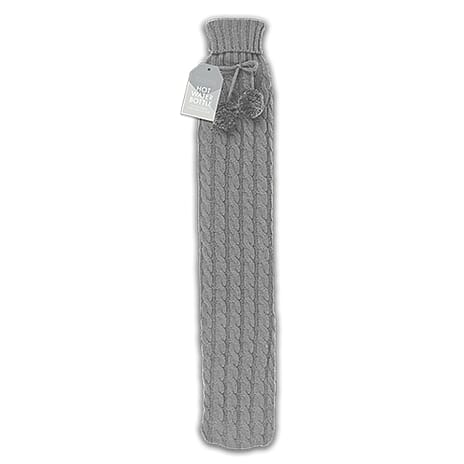 Cable Knitted Long Hot Water Bottle 2L - Grey