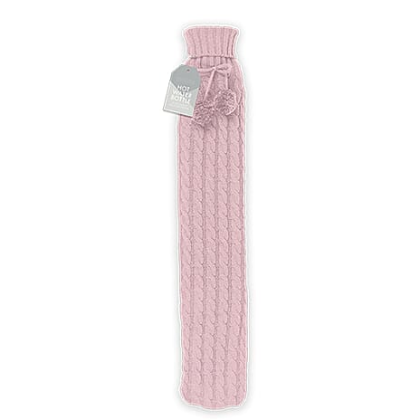 Cable Knitted Long Hot Water Bottle 2L - Pink