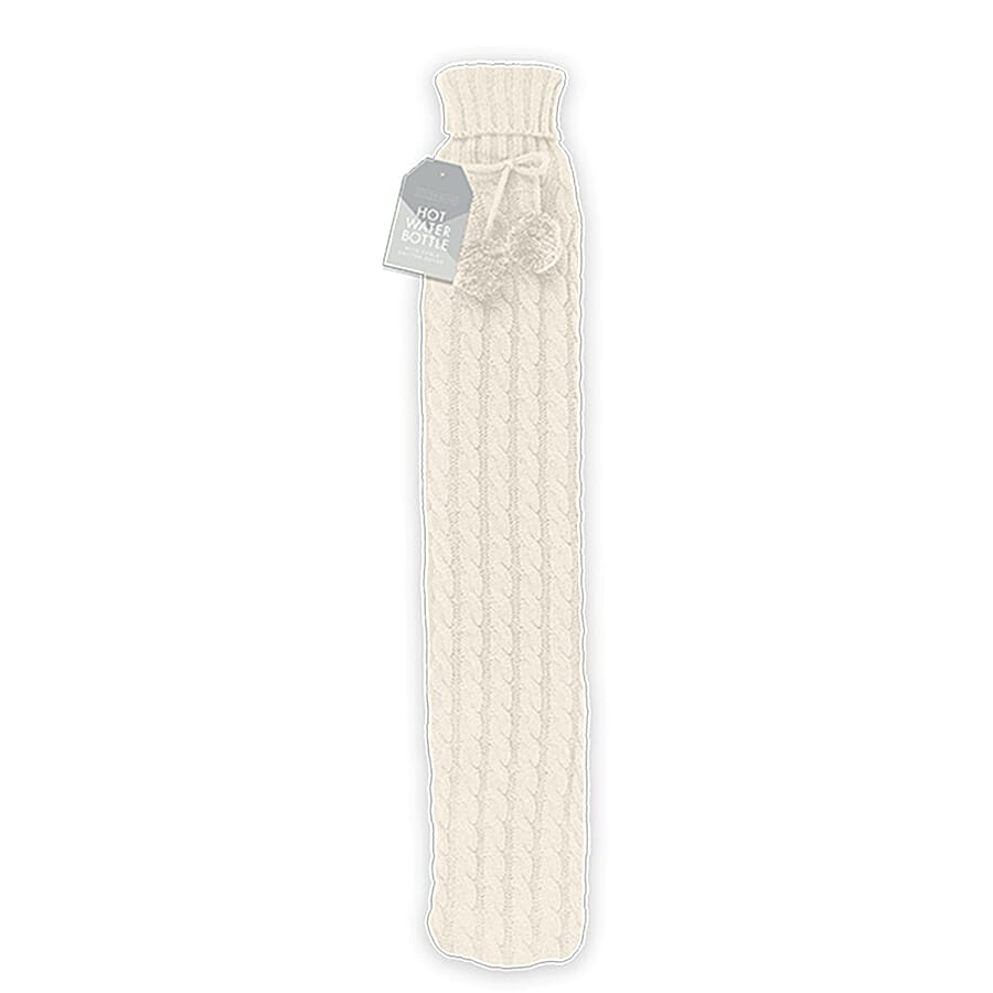 THE BIG GIFTING CLOSEOUT - Cable Knitted Long Hot Water Bottle 2L - Cream
