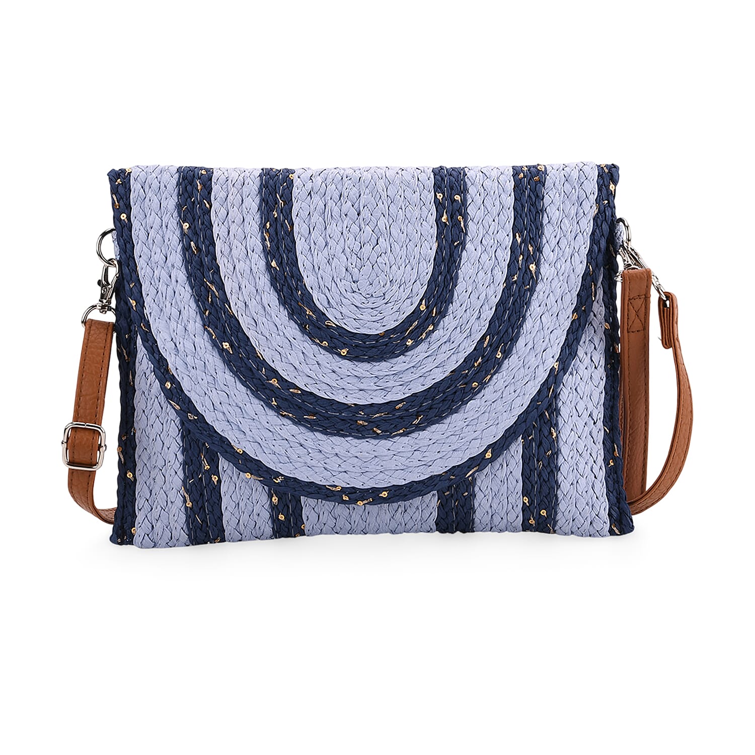 Bohemian Style Stripe Pattern Clutch with Long Adjustable Strap - Blue & Black