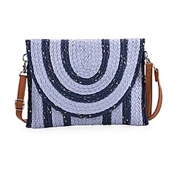 Bohemian Style Stripe Pattern Clutch with Long Adjustable Strap - Khaki & Beige