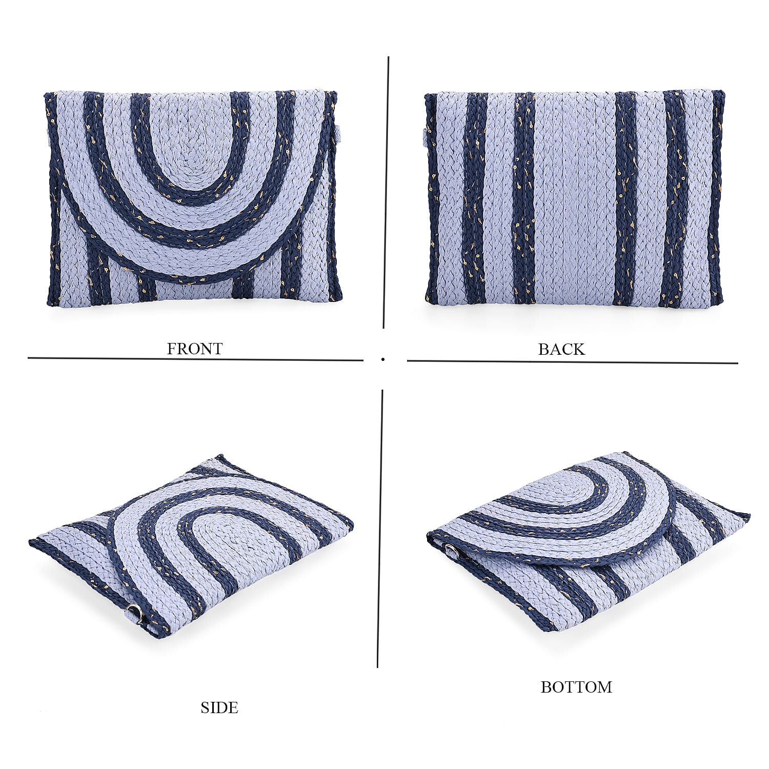 Bohemian Style Stripe Pattern Clutch with Long Adjustable Strap - Blue & Black