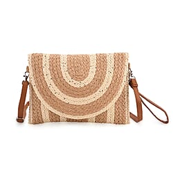Bohemian Style Stripe Pattern Clutch with Long Adjustable Strap - Khaki & Beige