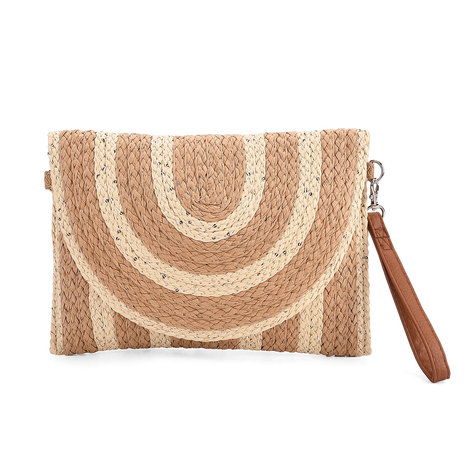 Bohemian Style Stripe Pattern Clutch with Long Adjustable Strap - Khaki & Beige