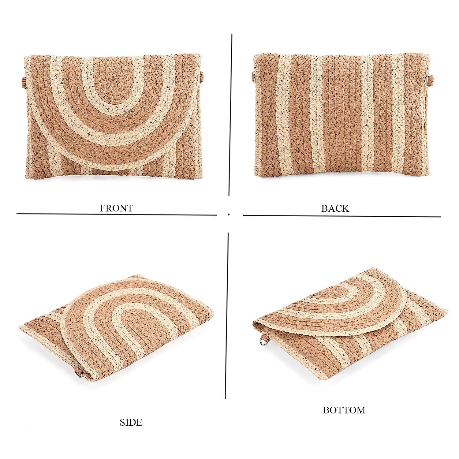 Bohemian Style Stripe Pattern Clutch with Long Adjustable Strap - Khaki & Beige
