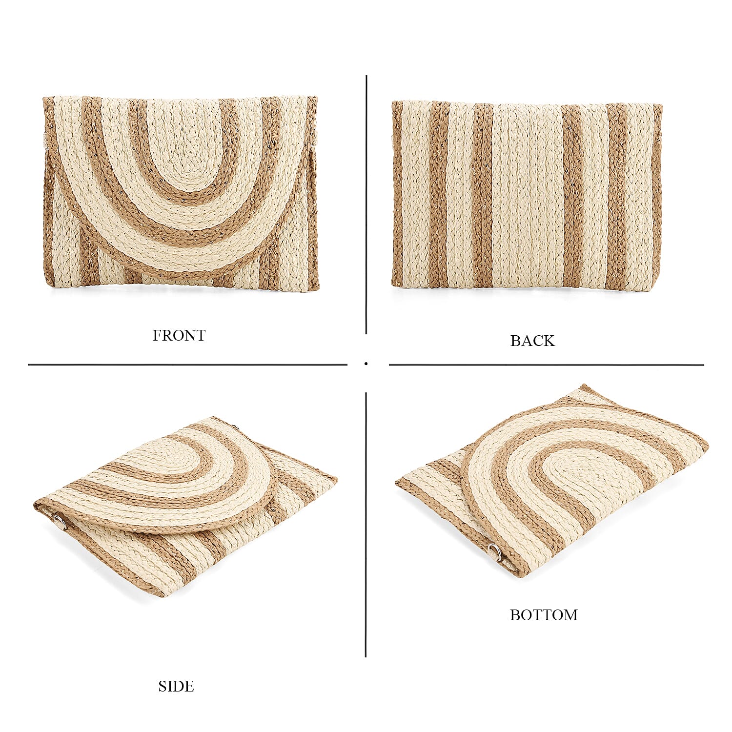 Bohemian Style Stripe Pattern Clutch with Long Adjustable Strap - Beige & Khaki