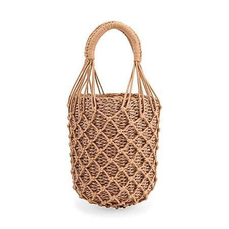 Bohemian Style Fishnet Bucket Bag - Khaki
