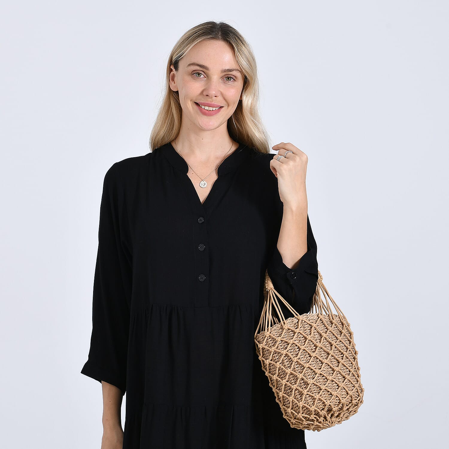 Bohemian Style Fishnet Bucket Bag - Khaki