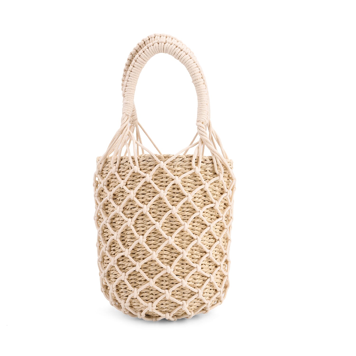 Bohemian Style Fishnet Bucket Bag - Beige