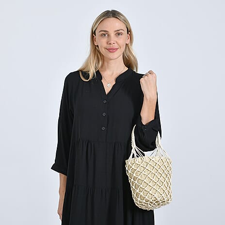 Bohemian Style Fishnet Bucket Bag - Beige