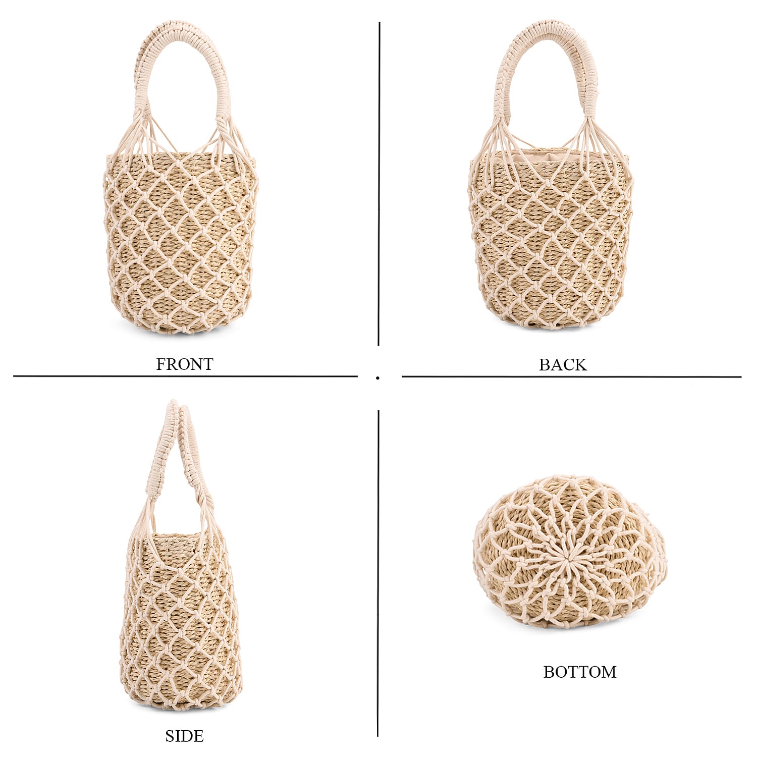 Bohemian Style Fishnet Bucket Bag - Beige