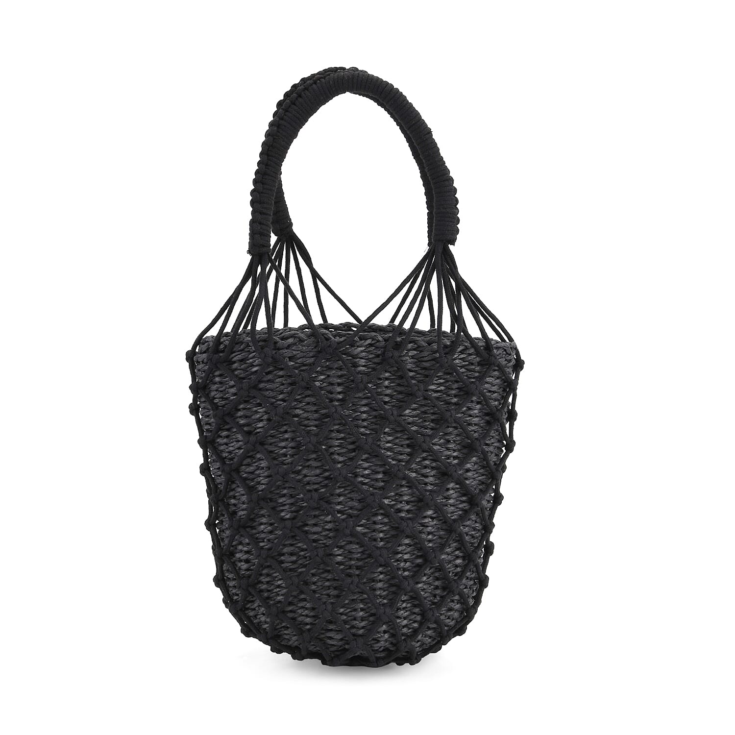 Bohemian Style Fishnet Bucket Bag - Black
