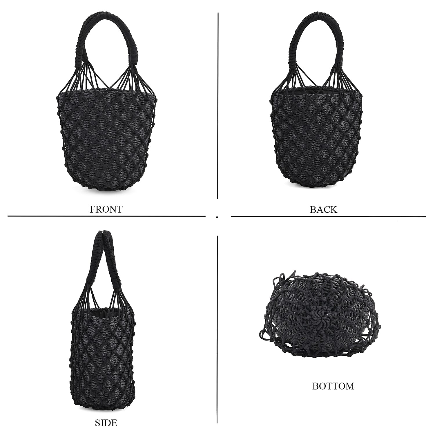 Bohemian Style Fishnet Bucket Bag - Black