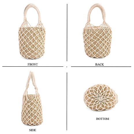 Showstopper - Bohemian Style Fishnet Bucket Bag - Beige