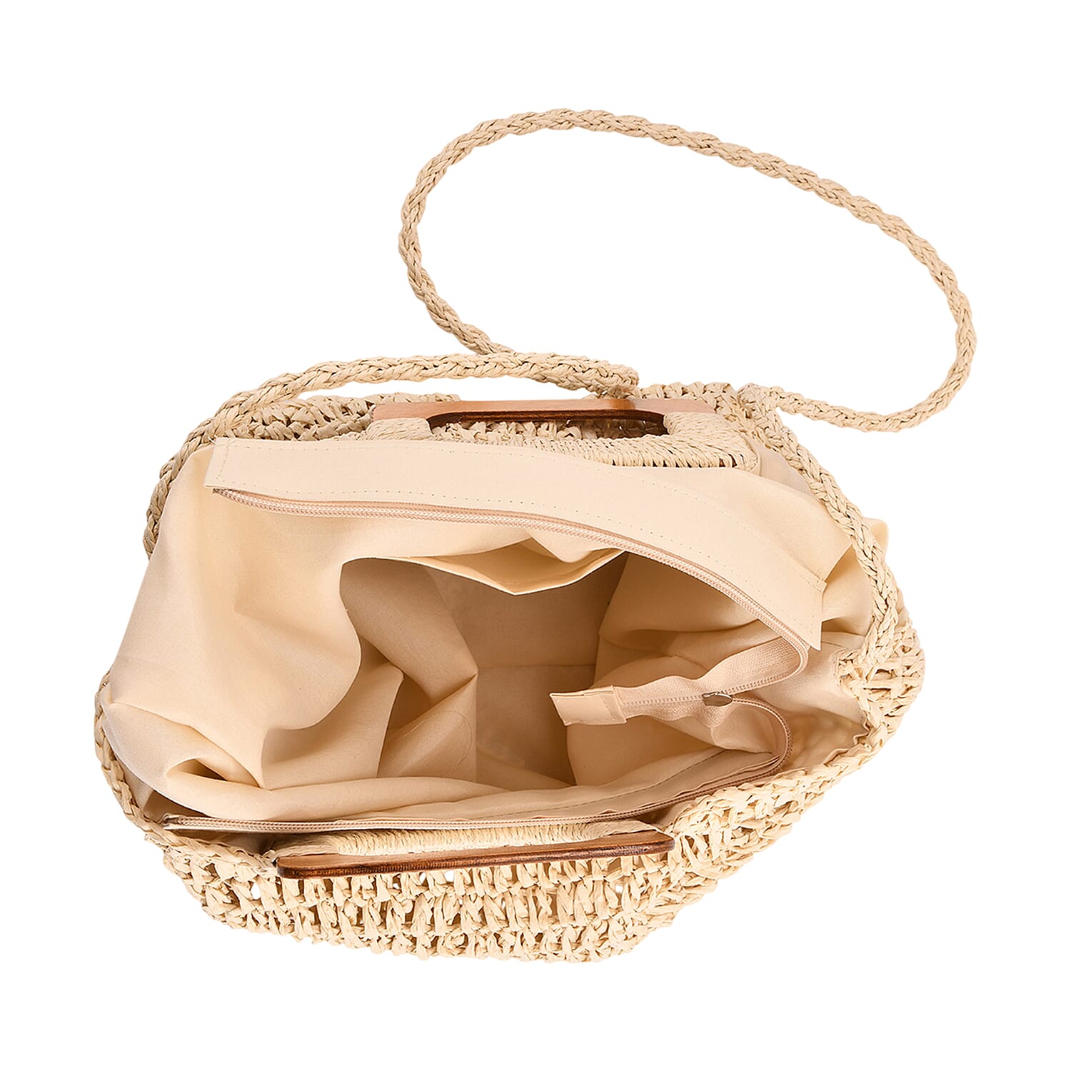 Bohemian Straw-Style Tote Bag with Top Handles - Beige