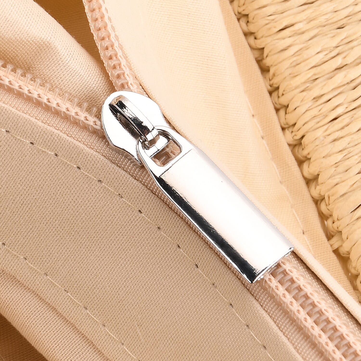 Bohemian Straw-Style Tote Bag with Top Handles - Beige