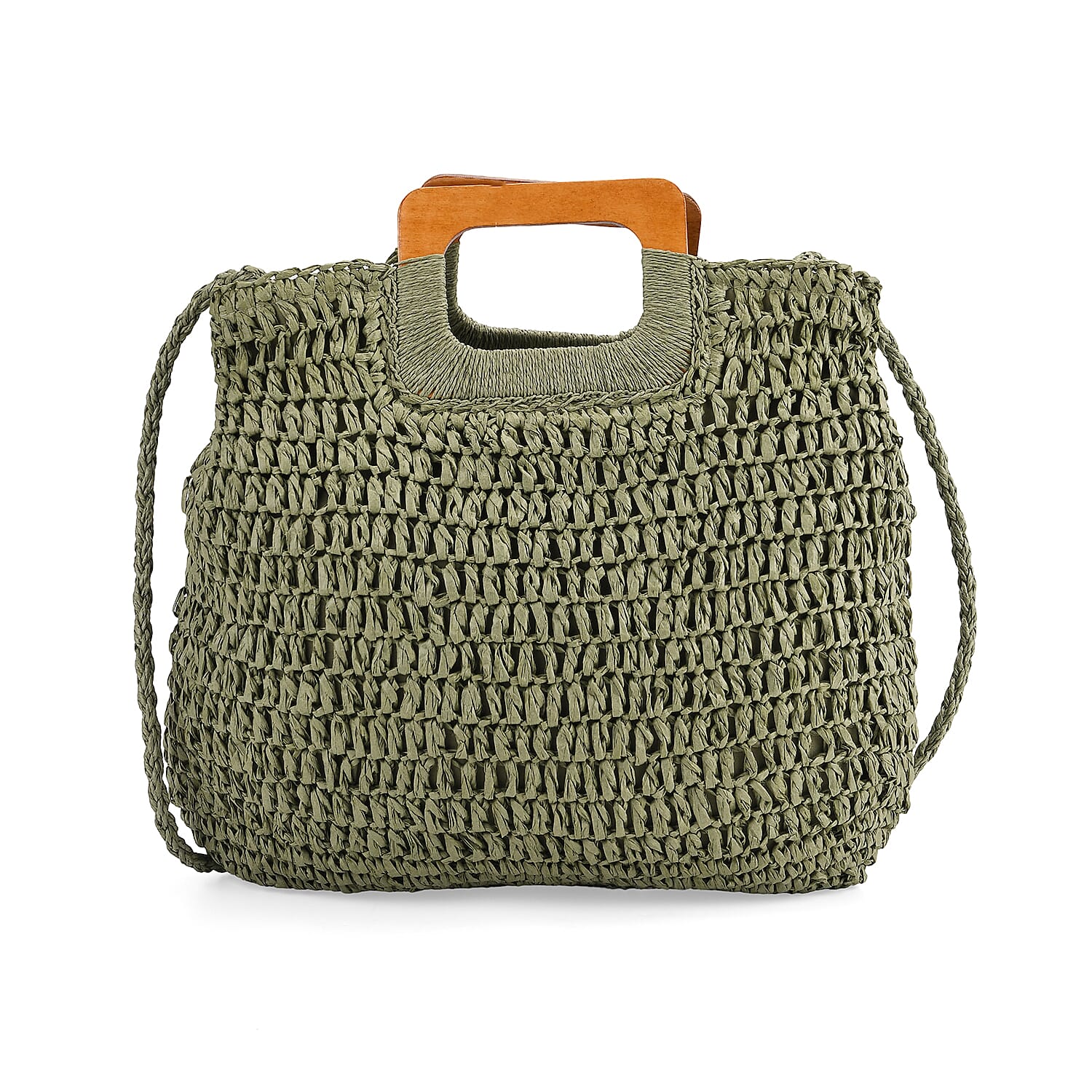 Bohemian Straw-Style Tote Bag with Top Handles - Green