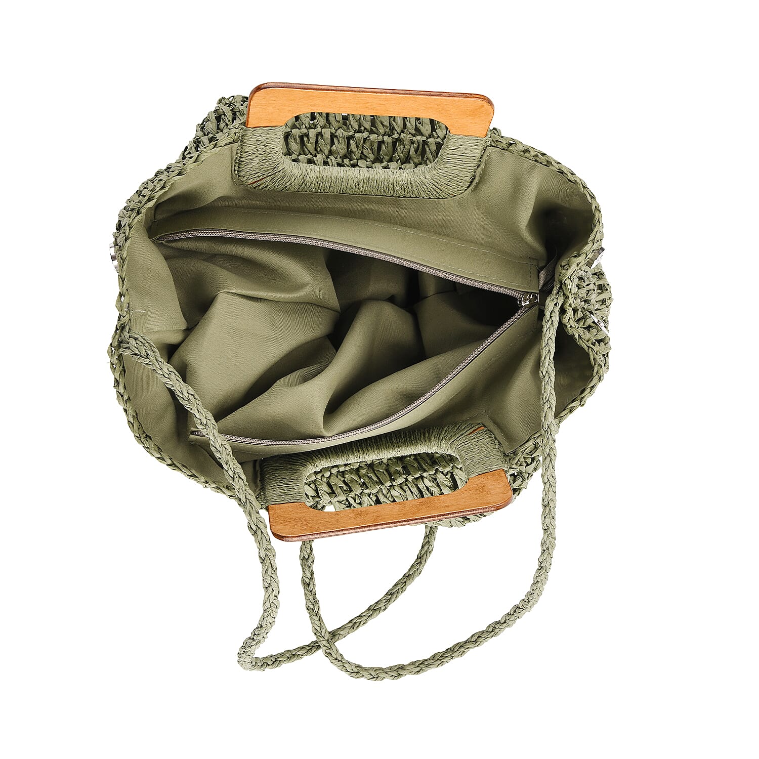 Bohemian Straw-Style Tote Bag with Top Handles - Green