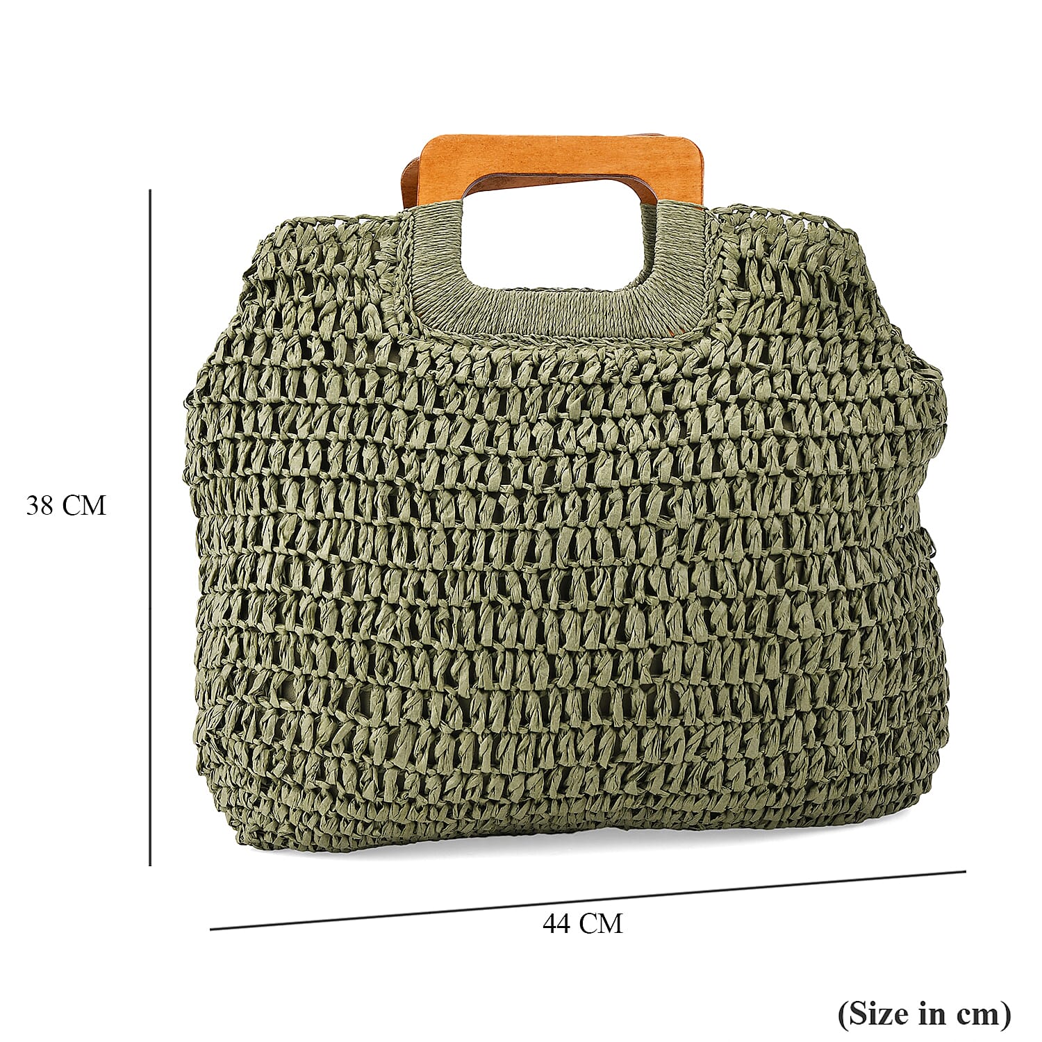 Bohemian Straw-Style Tote Bag with Top Handles - Green