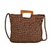 Bohemian Straw-Style Tote Bag with Top Handles - Brown