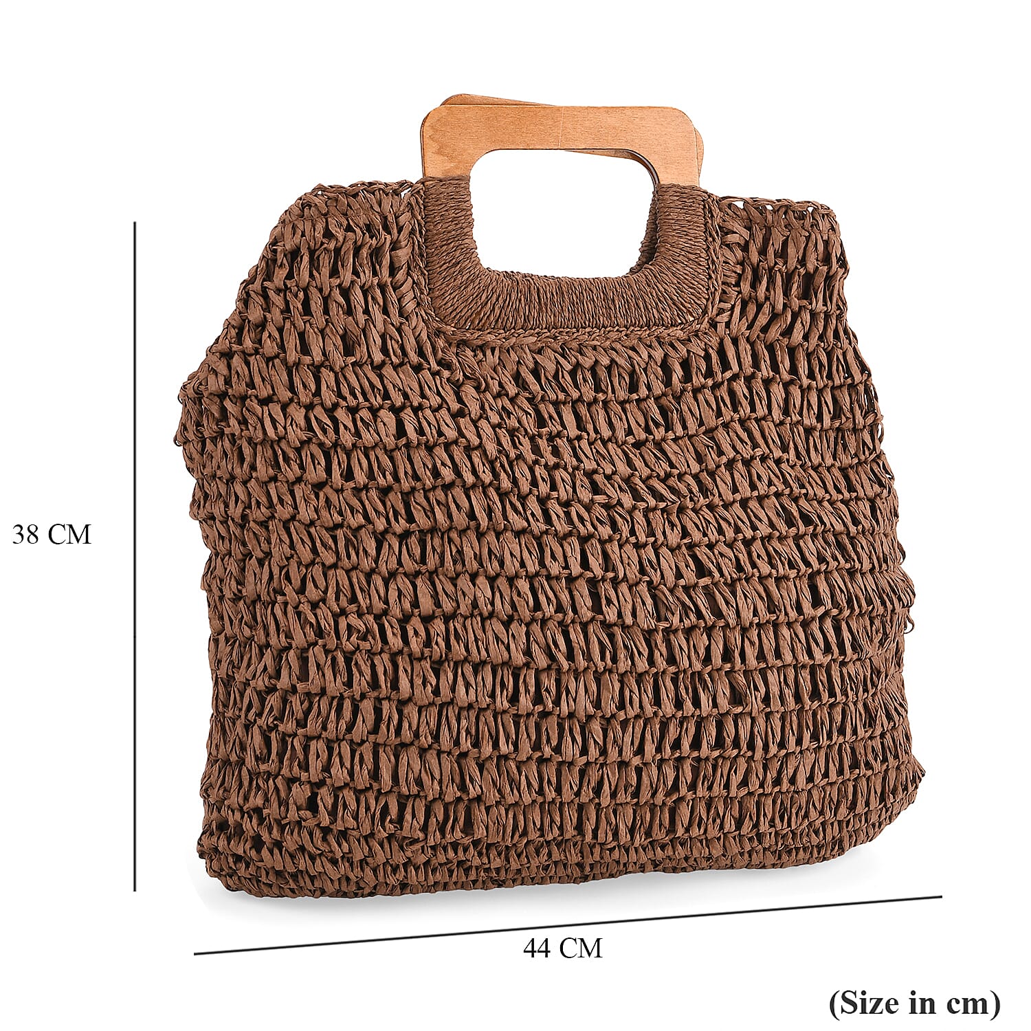Bohemian Straw-Style Tote Bag with Top Handles - Brown