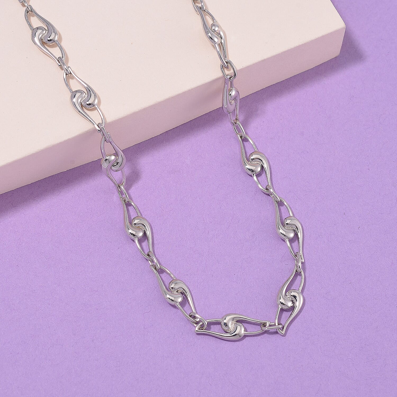 LucyQ - Entwine Drop Collection - Necklace (Size 20 with Ext) with Lobster Clasp in Rhodium Overlay Sterling Silver, Silver Wt. 21.90 Gms.