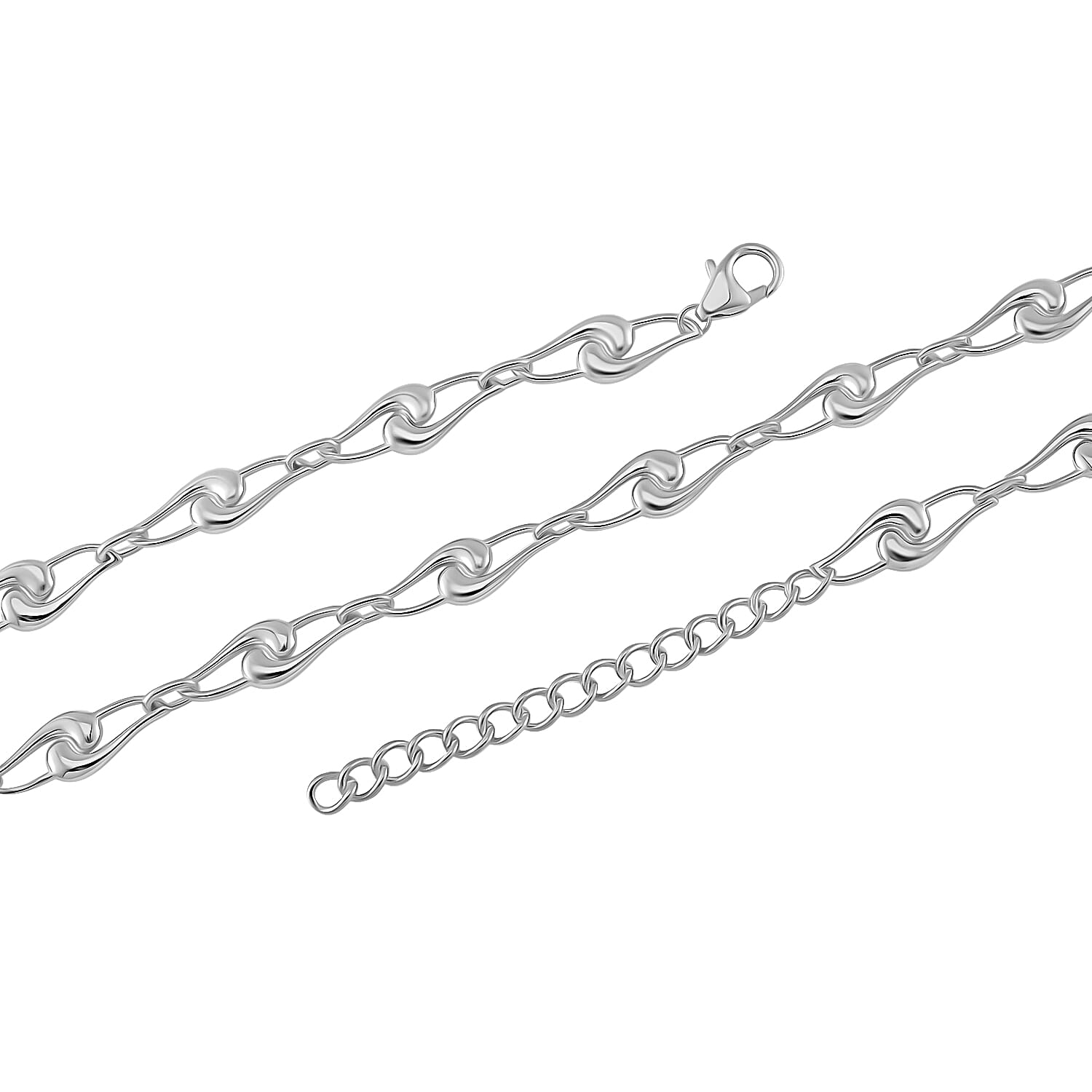 LucyQ - Entwine Drop Collection - Necklace (Size 20 with Ext) with Lobster Clasp in Rhodium Overlay Sterling Silver, Silver Wt. 21.90 Gms.