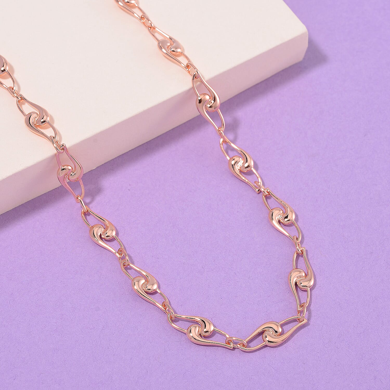 LucyQ- Entwine Drop Collection Necklace (Size - 20 with Ext) with Lobster Clasp in 18K Vermeil Rose Gold Plated Sterling Silver, Silver Wt. 21.80 Gms.