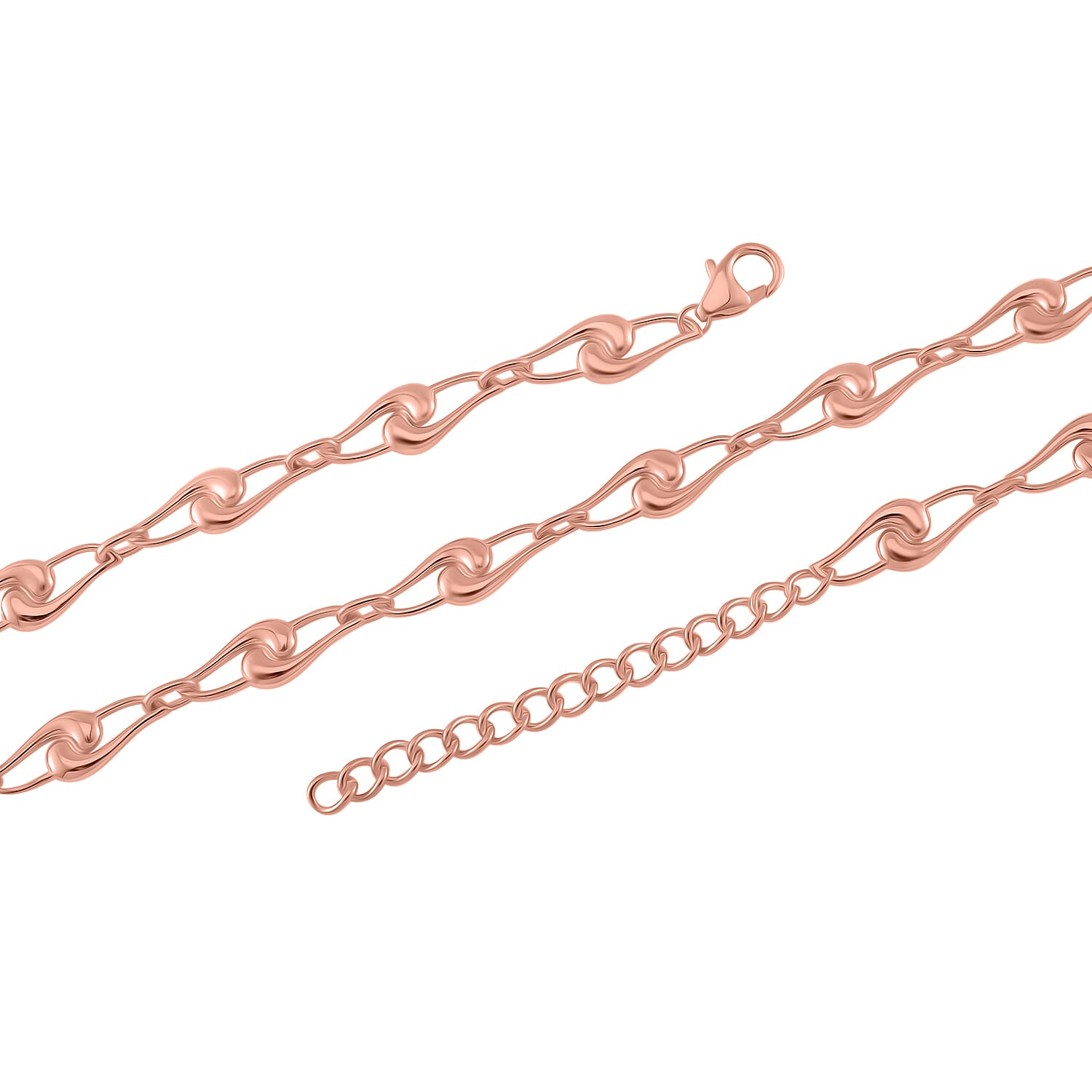 LucyQ- Entwine Drop Collection Necklace (Size - 20 with Ext) with Lobster Clasp in 18K Vermeil Rose Gold Plated Sterling Silver, Silver Wt. 21.80 Gms.