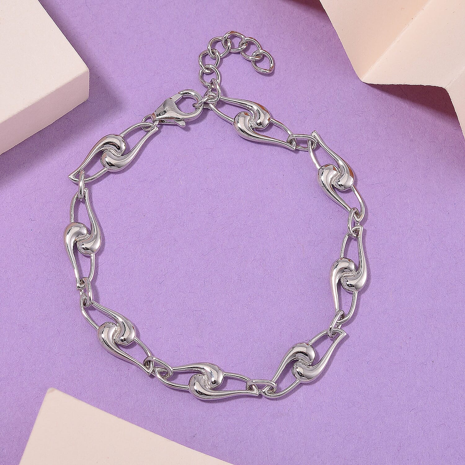 LucyQ - Entwine Drop Collection -  Bracelet (Size - 7.5 with Ext) in Rhodium Overlay Sterling Silver, Silver Wt. 8.30 Gms.