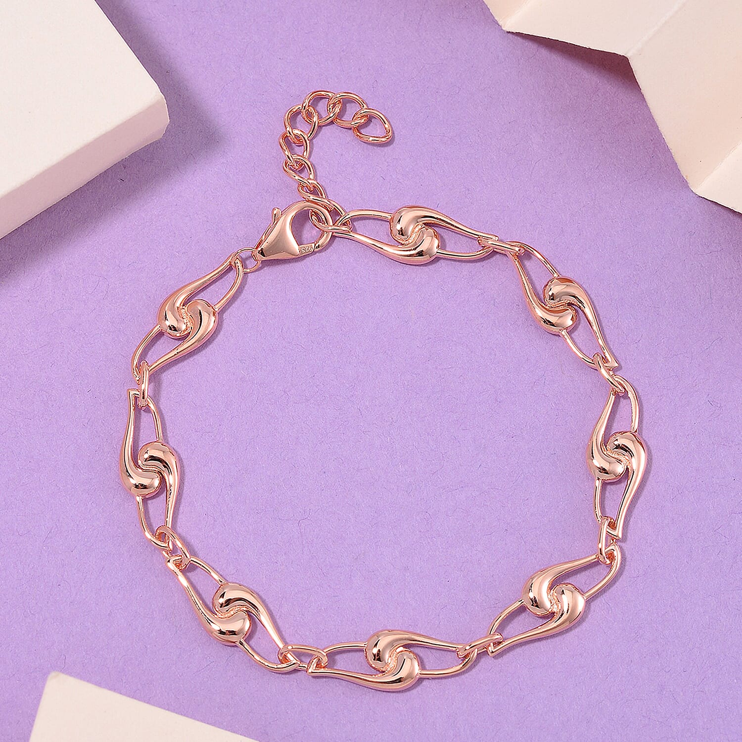 LucyQ - Entwine Drop Collection - Bracelet (Size - 7.5 with Ext) in 18K Vermeil Rose Gold Plated Sterling Silver, Silver Wt. 8.20 Gms.