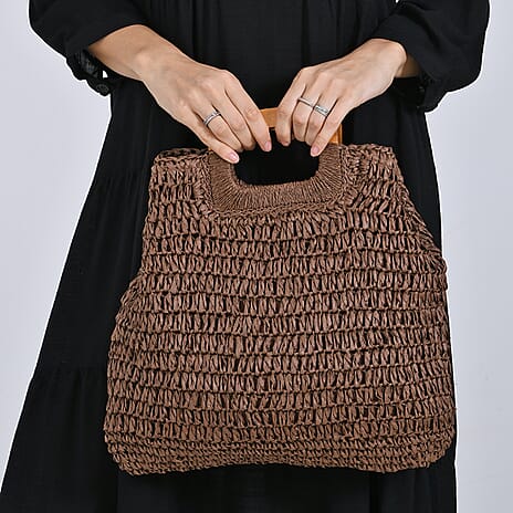 Patterned Tote Bag (Size 44x38x1 cm) - Brown & Beige