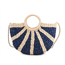 Retro Semi-circle Stripe Straw Beach Handbag - Red
