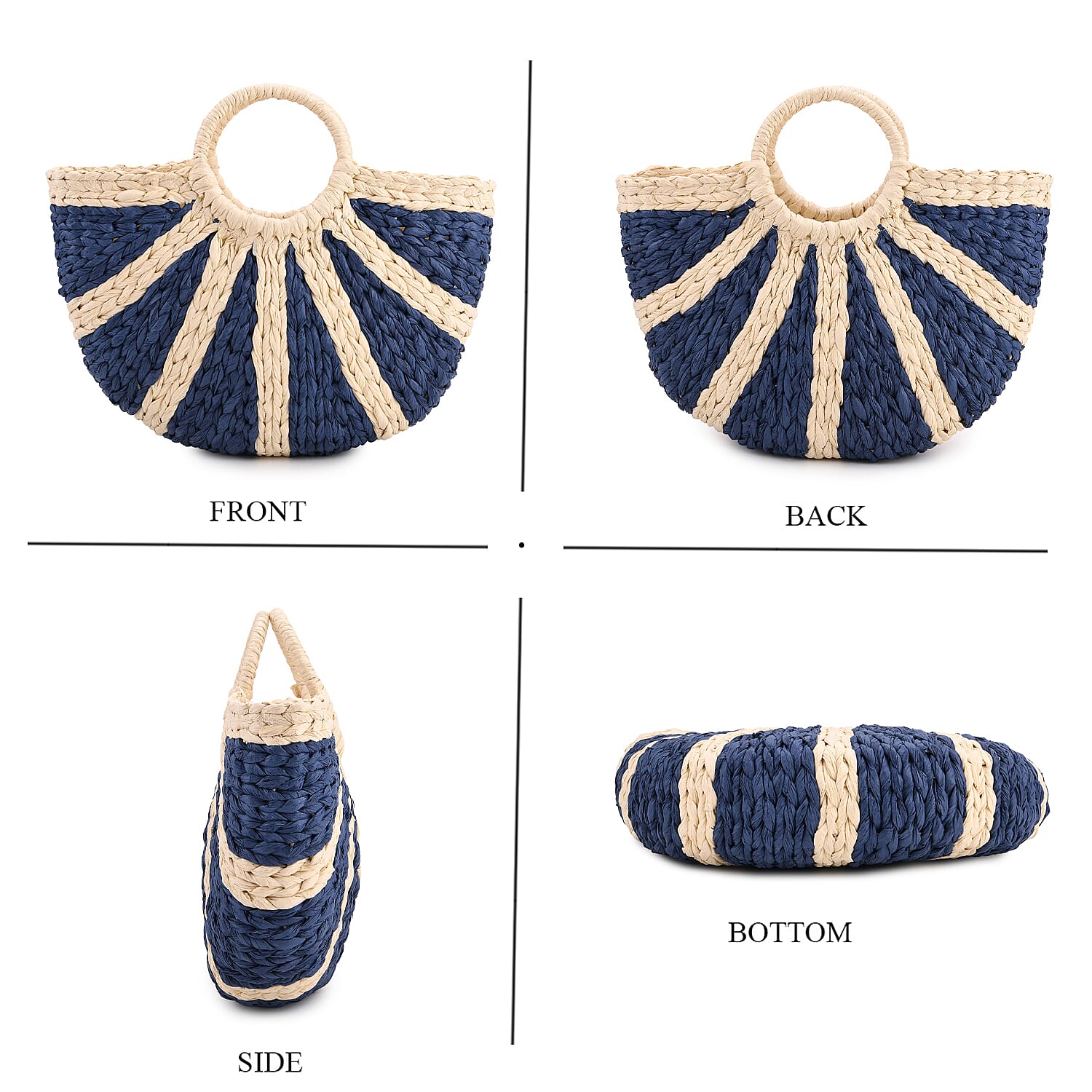 Retro Semi-circle Stripe Straw Beach Handbag - Blue