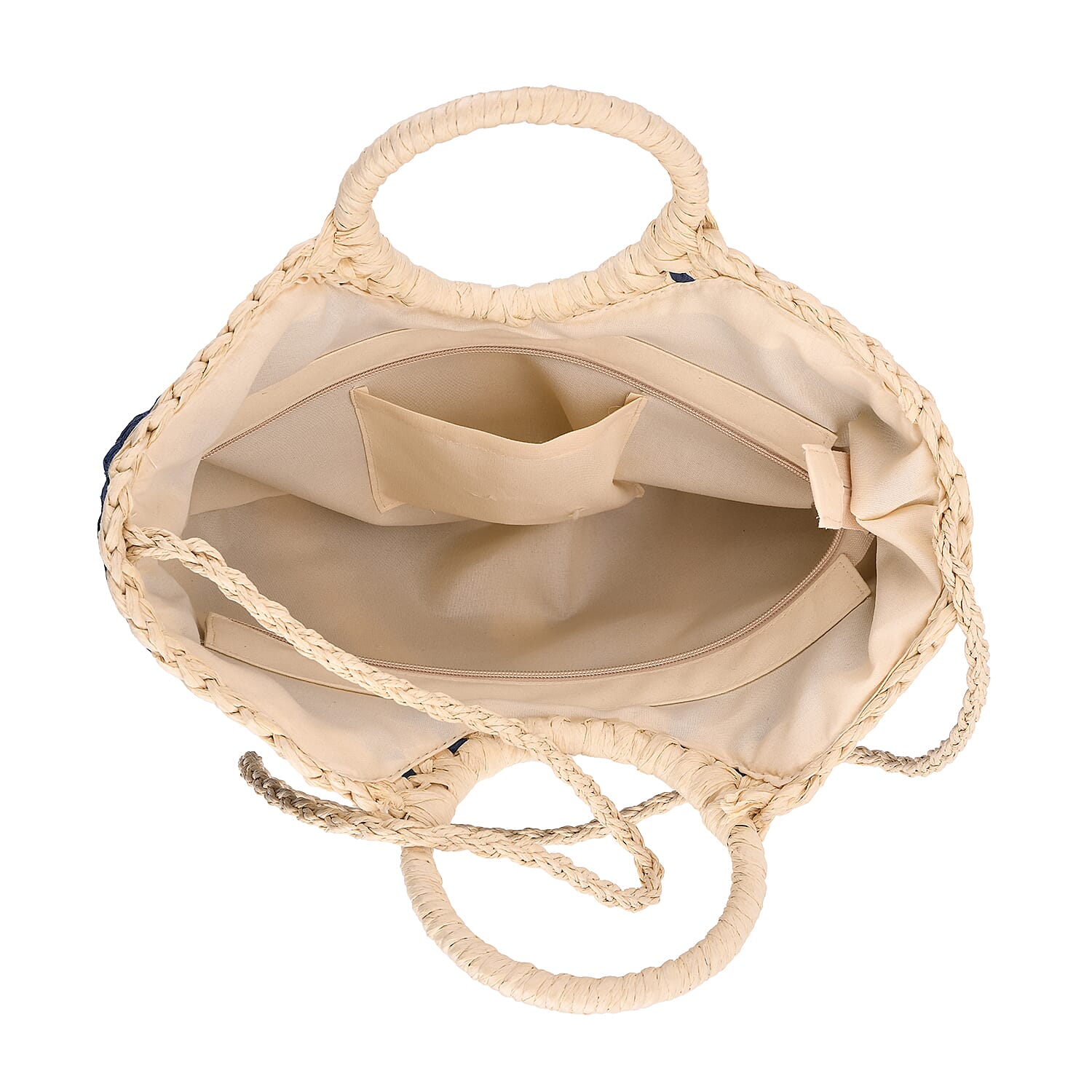 Retro Semi-circle Stripe Straw Beach Handbag - Blue