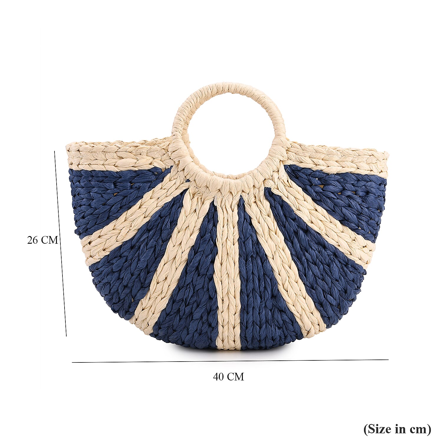 Retro Semi-circle Stripe Straw Beach Handbag - Blue