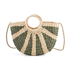 Retro Semi-circle Stripe Straw Beach Handbag - Red
