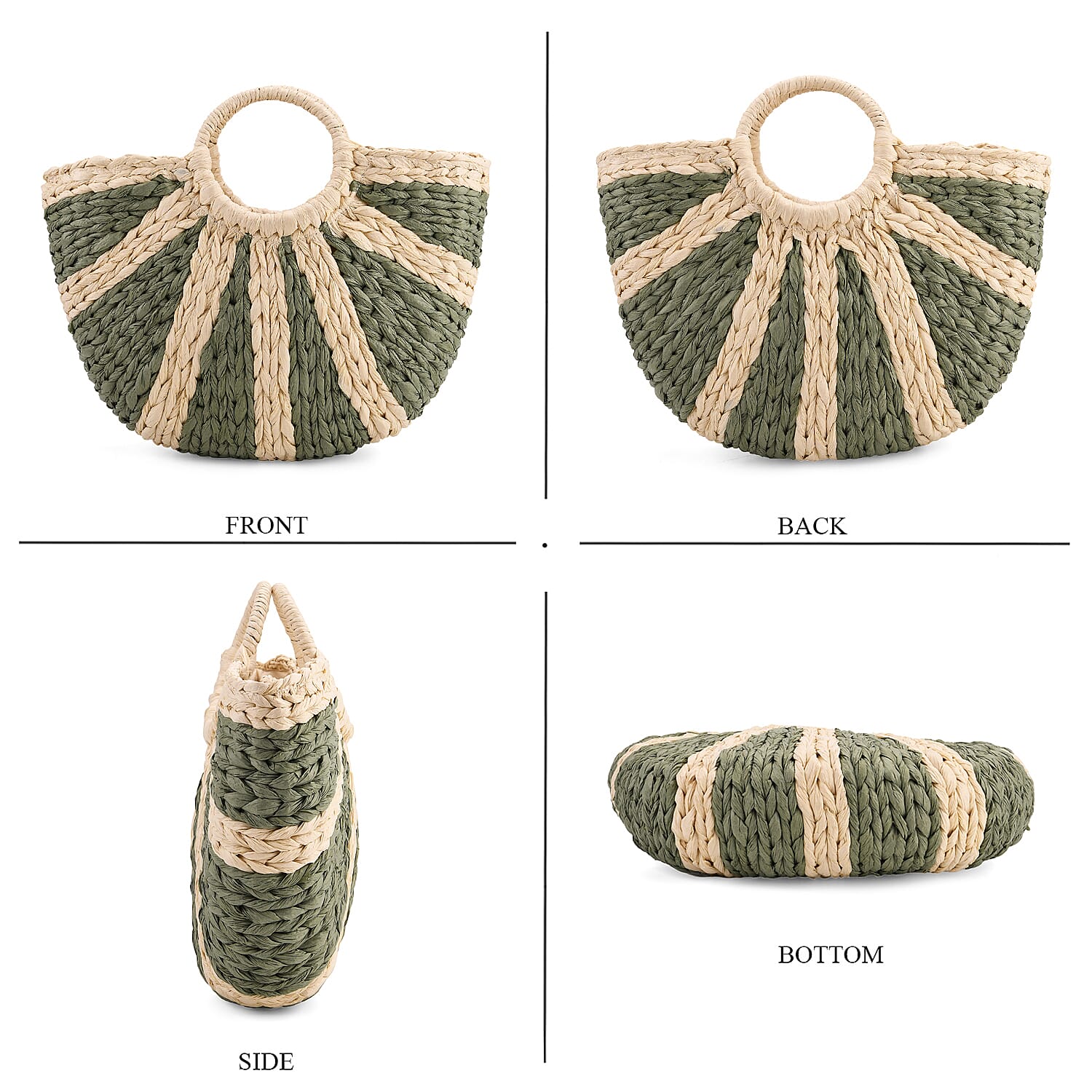 Retro Semi-circle Stripe Straw Beach Handbag - Green