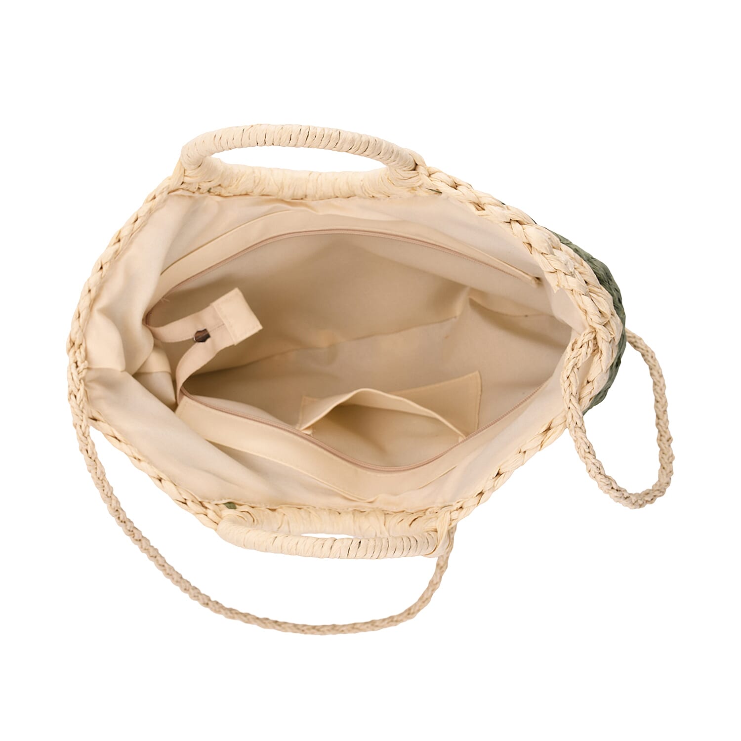 Retro Semi-circle Stripe Straw Beach Handbag - Green