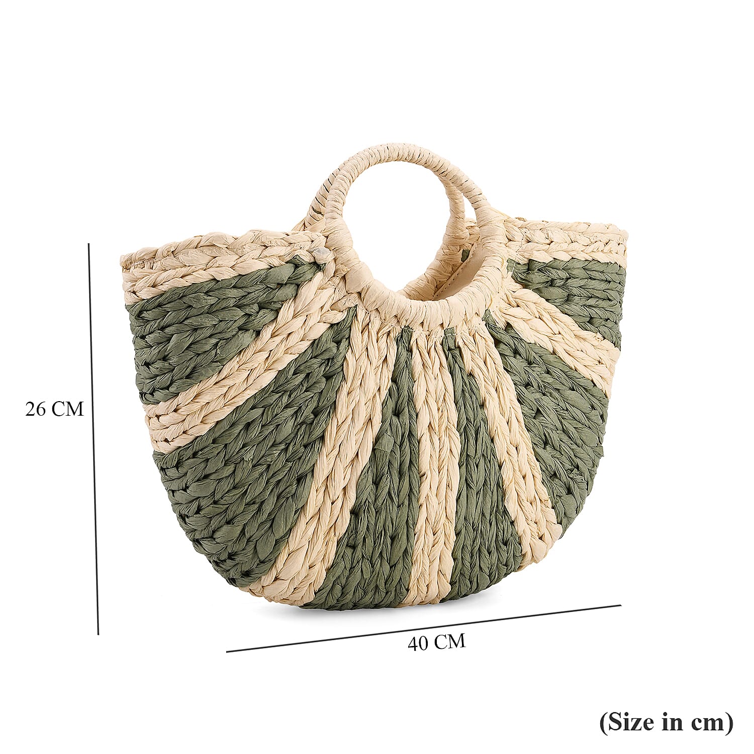 Retro Semi-circle Stripe Straw Beach Handbag - Green
