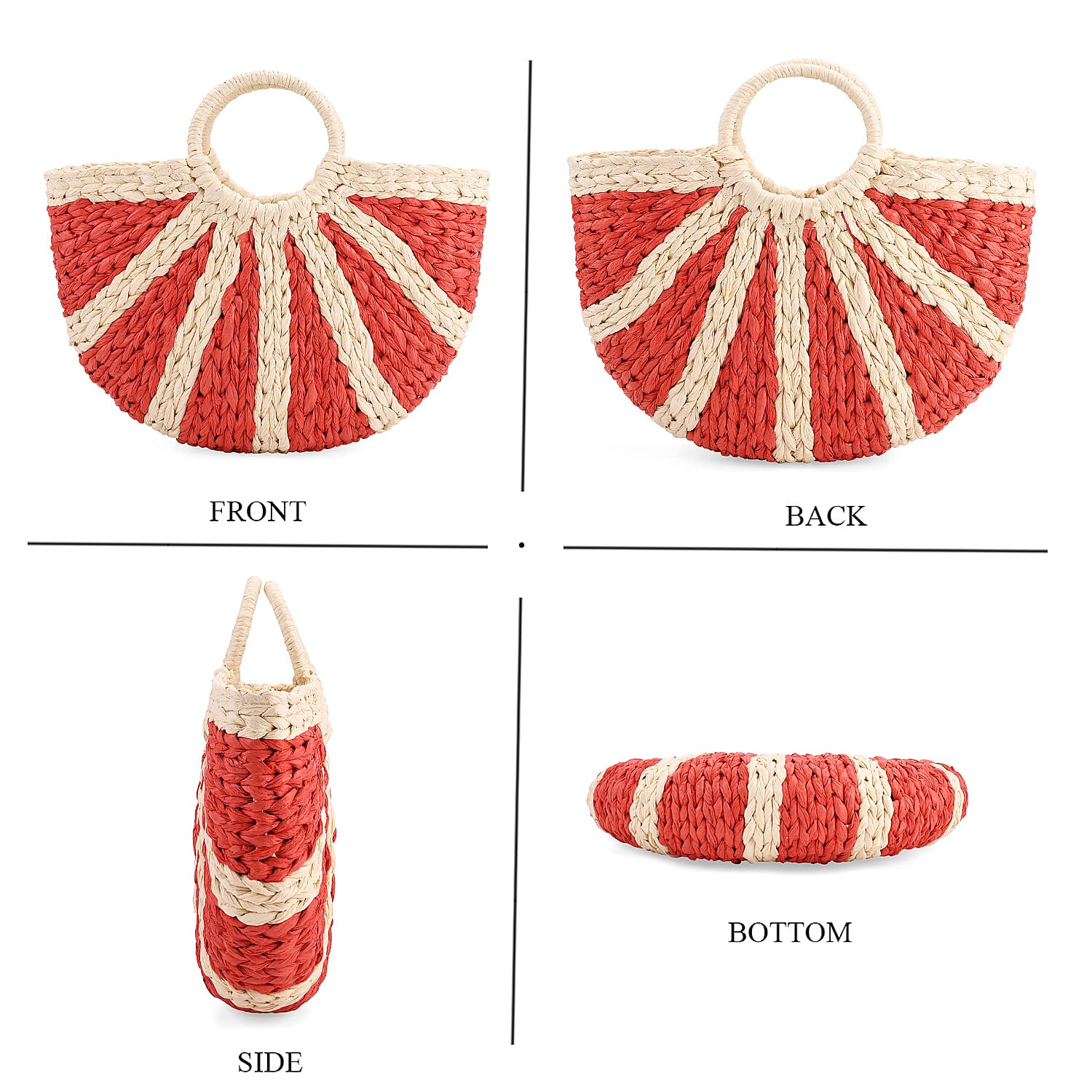 Retro Semi-circle Stripe Straw Beach Handbag - Red
