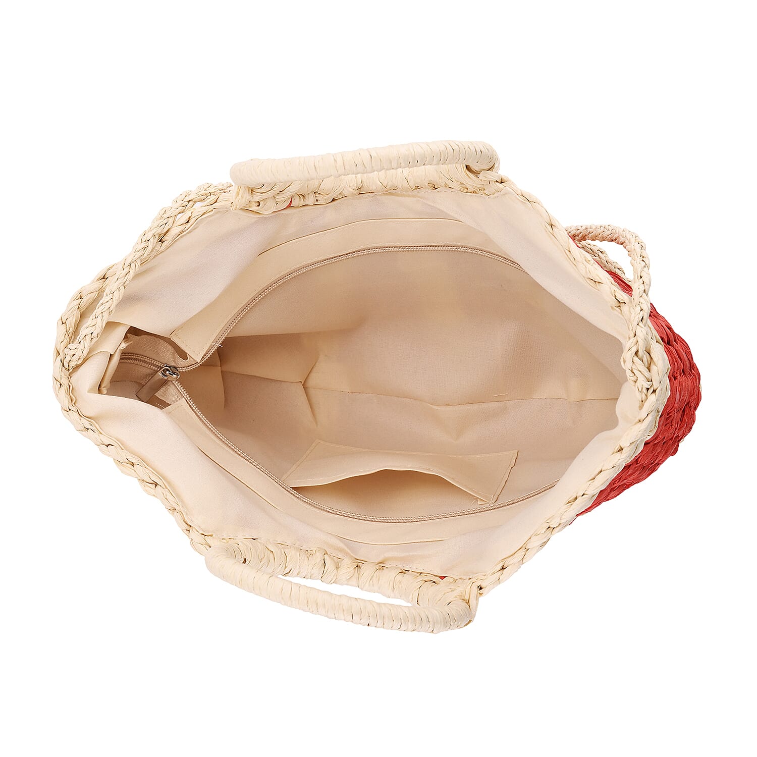 Retro Semi-circle Stripe Straw Beach Handbag - Red