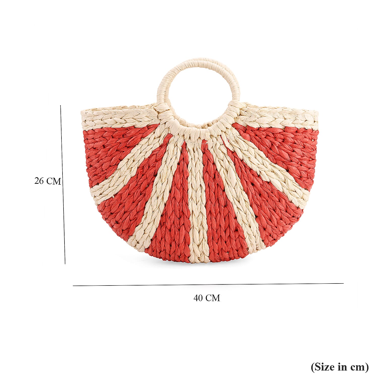 Retro Semi-circle Stripe Straw Beach Handbag - Red
