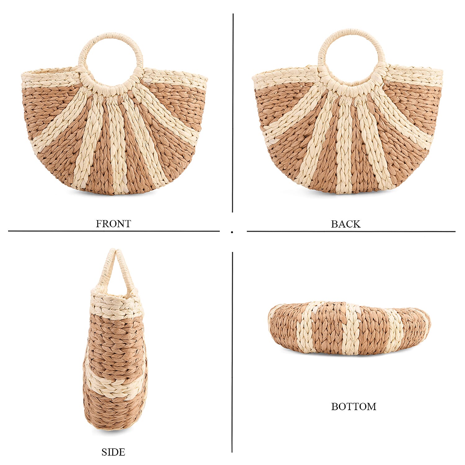 Retro Semi-circle Stripe Straw Beach Handbag - Khaki