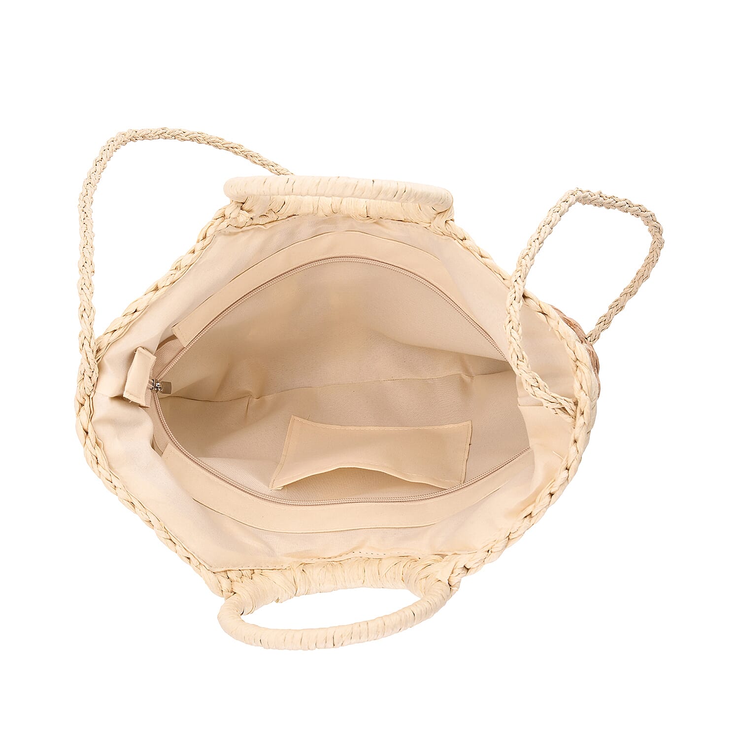 Retro Semi-circle Stripe Straw Beach Handbag - Khaki