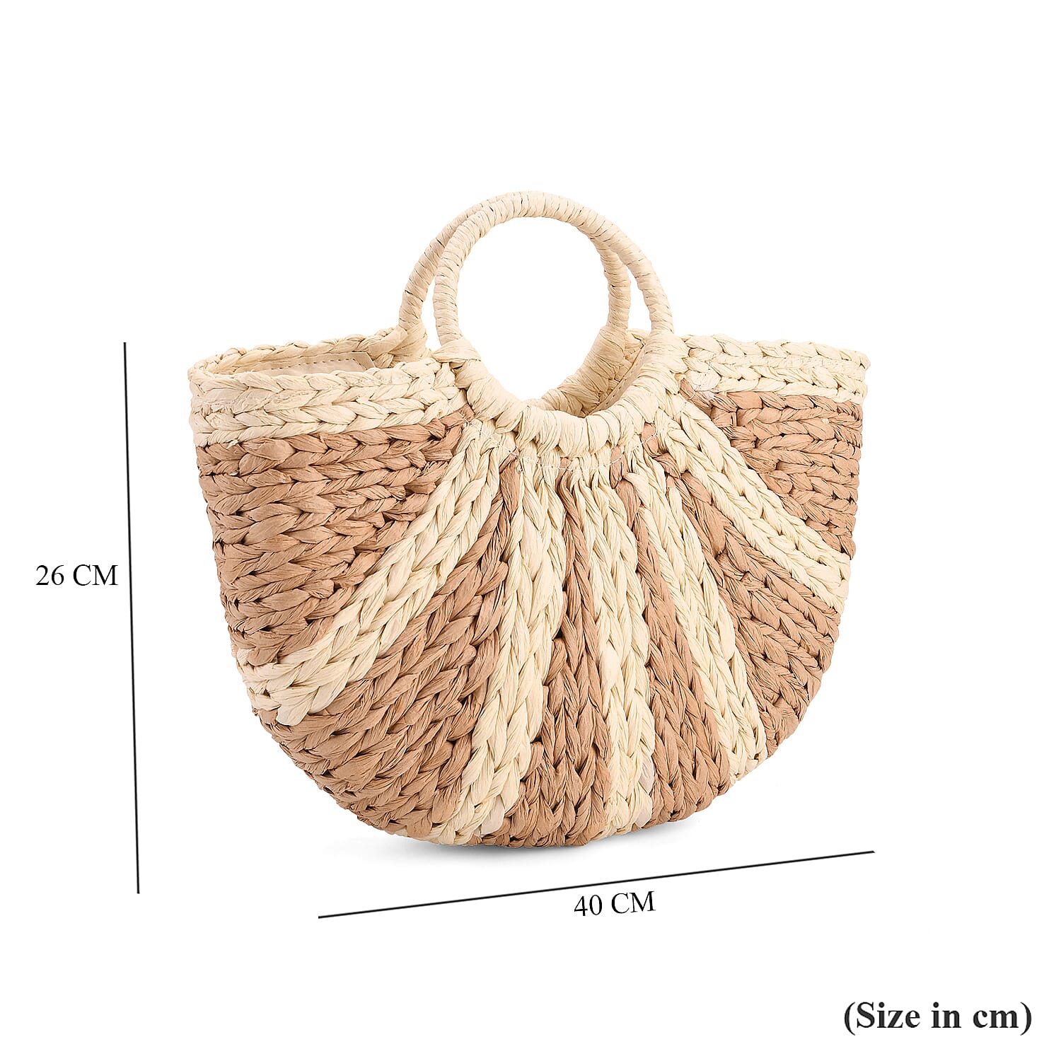 Retro Semi-circle Stripe Straw Beach Handbag - Khaki