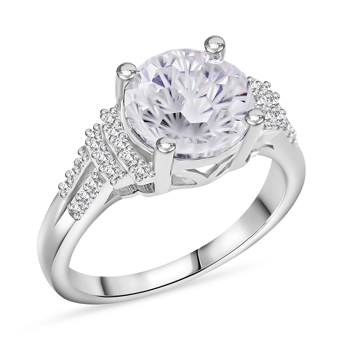 The Great Glacier Cut Moissanite Ring in Rhodium Overlay Sterling Silver 2.76 Ct.