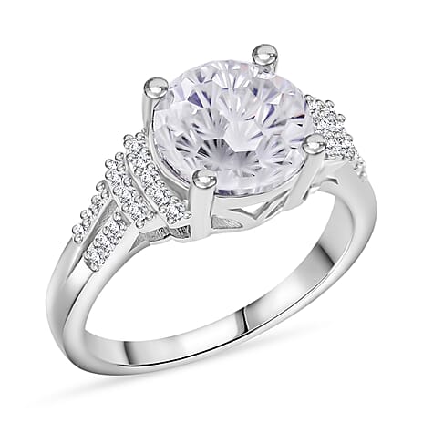The Great Glacier Cut Moissanite Ring in Rhodium Overlay Sterling Silver 2.76 Ct.